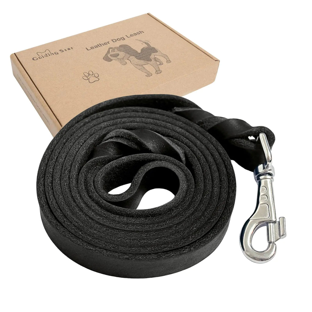 Leather Dog Leash 6ft Dog Leashes for Large Dogs Heavy Duty Soft and Strong Braided Leather Leashes for Large Breed Dogs Dog Training Leash for Small Medium Large Dogs (6ftx1inch Black)