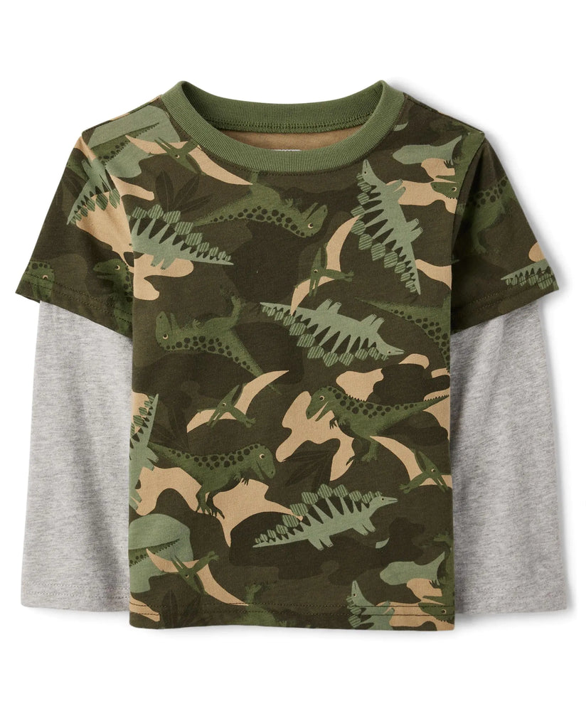 The Childrens Place Baby Boys and Toddler Layered Long Sleeve T-Shirt Green Camo - My Store