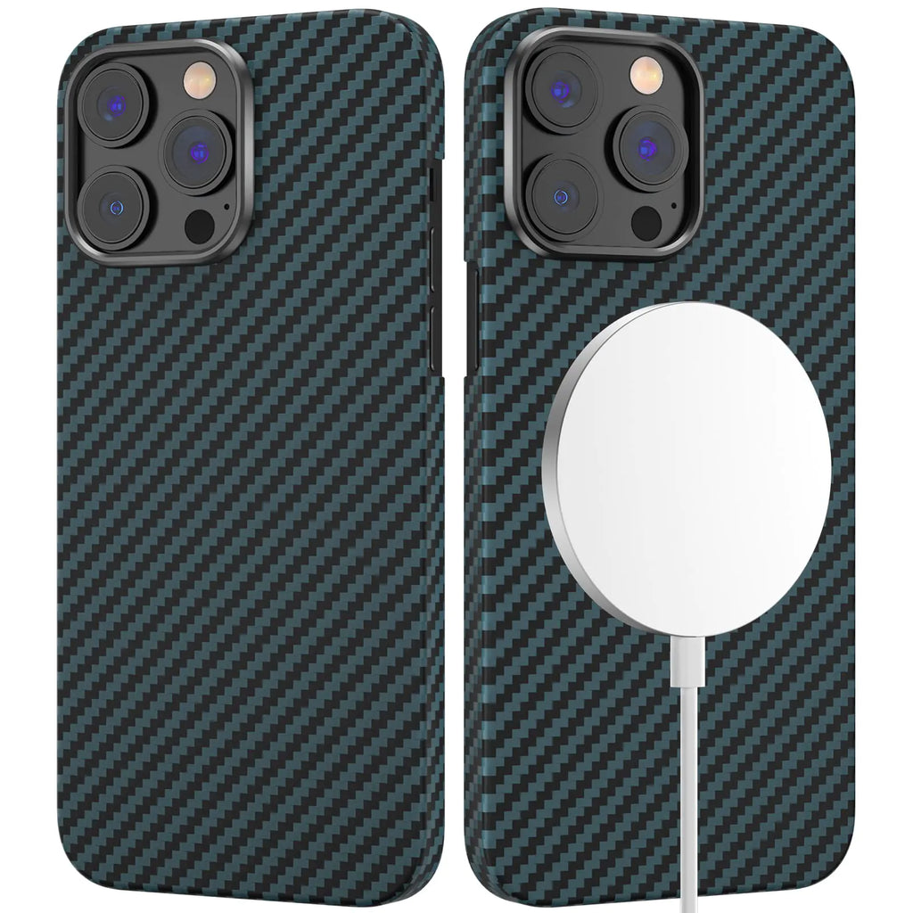 memumi Carbon Fiber with Magnetic Case for iPhone 14 Pro Max Compatible with MagSafe Sturdy Durable Thin Case for iPhone 14 Pro Max Aramid Fiber Skin Case Military Grade Drop Protection Blue