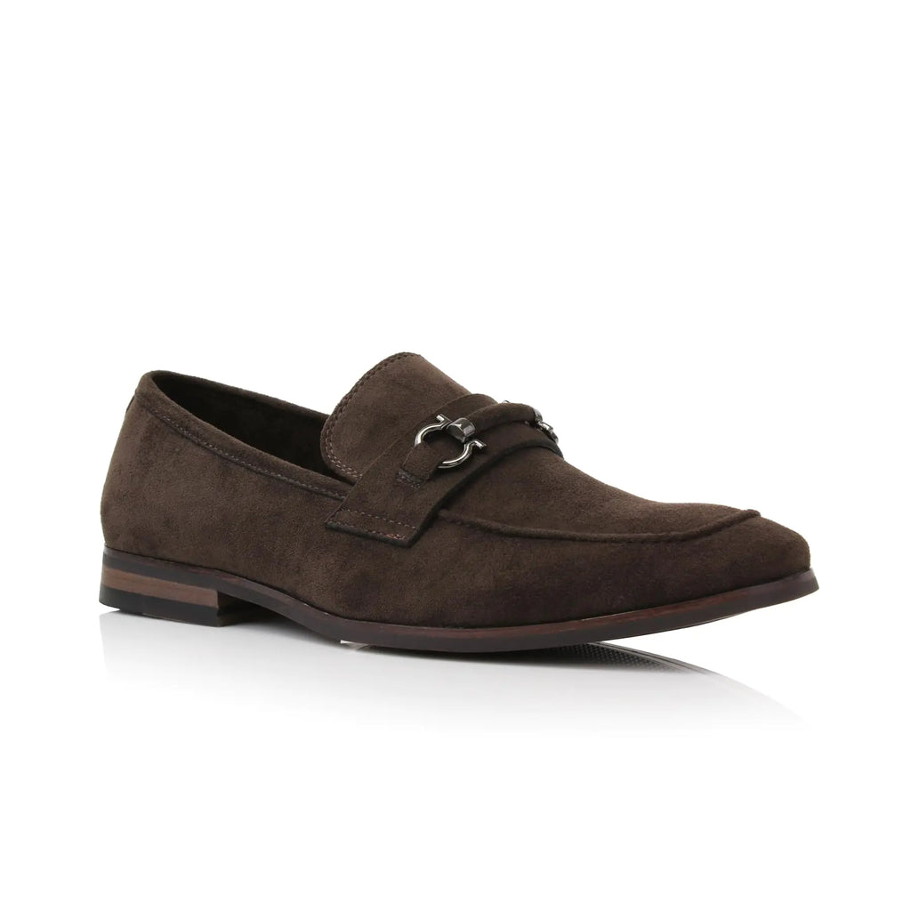 Ferro Aldo Demetri MFA19683 Classic Moc-Toe Penny Loafers with Decroative Buckle for Men in Chocolate Suede Size 8