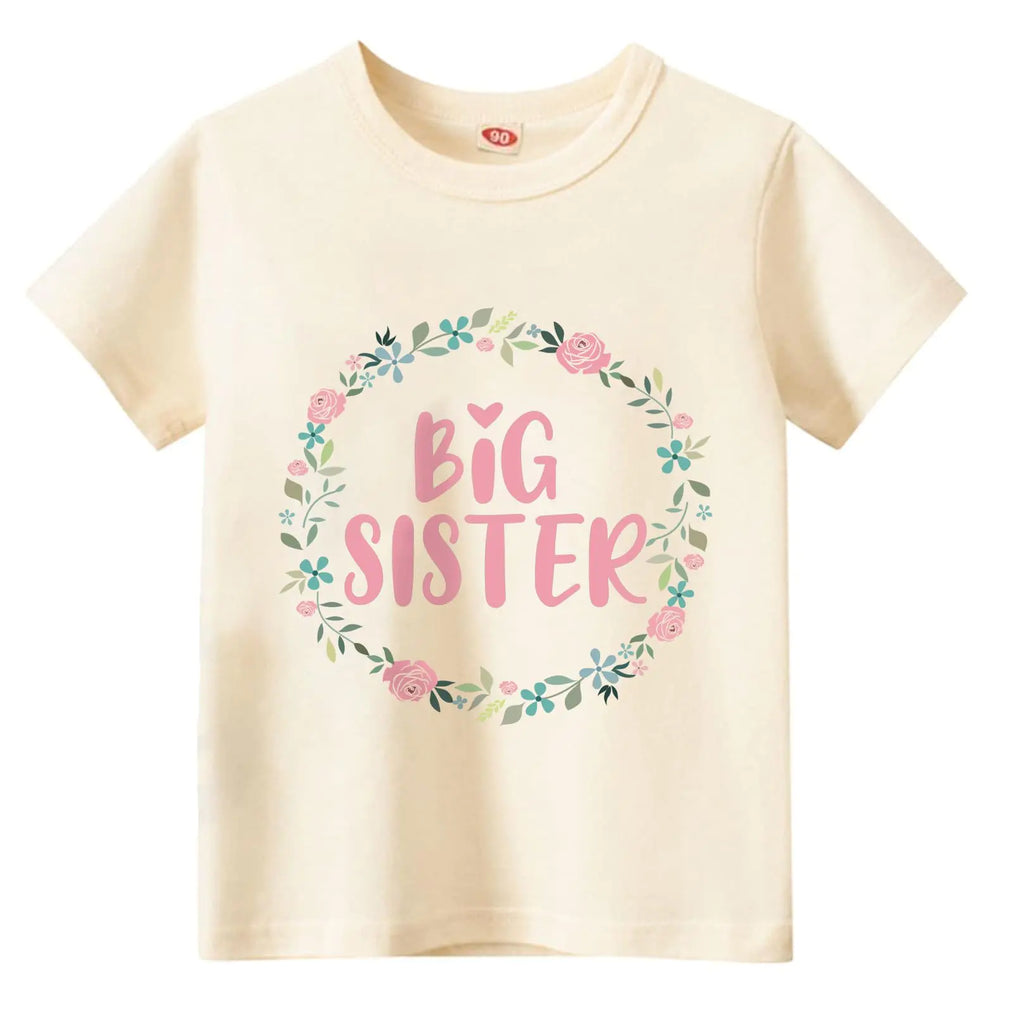 Sineeko Big Sister Shirt for Toddler Girls T-Shirt Floral Hoop Graphic Tops Toddler Baby Announcement Outfits 2T - My Store