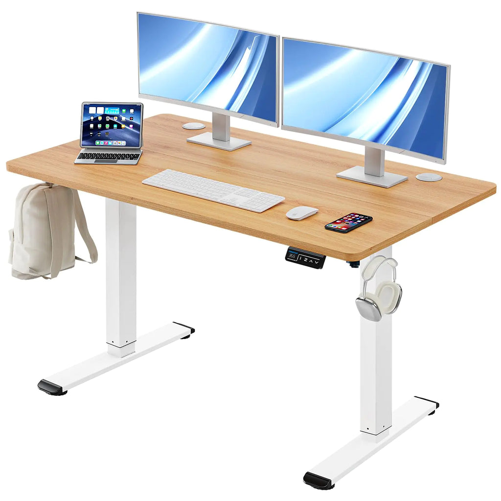 MOUNTUP Electric Height Adjustable Standing Desk 48 x 24 Inches Sit Stand Desk with Memory Controller Ergonomic Stand Up Desk for Home Office with Splice Board Oak