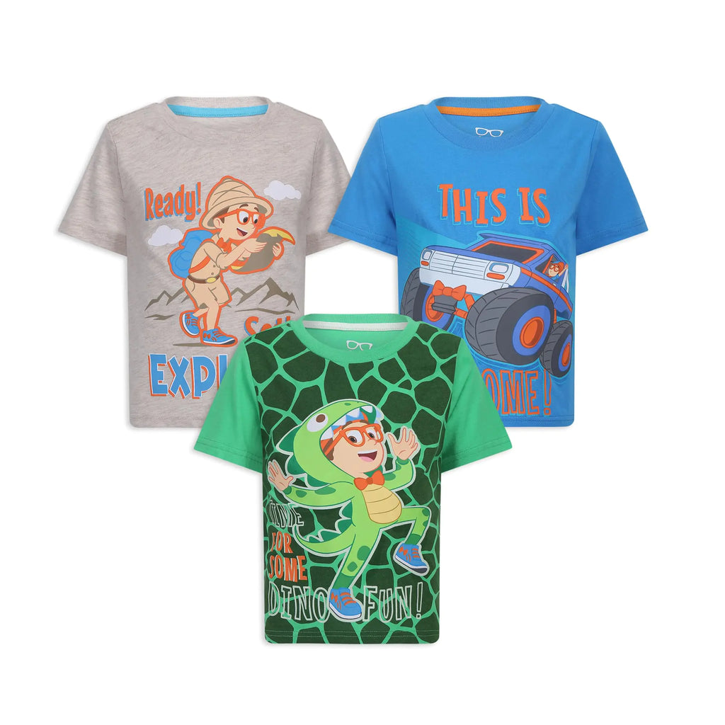 Blippi Moonbug Boys 3 Pack Short Sleeve T-Shirt for Toddler and Big Kids - My Store