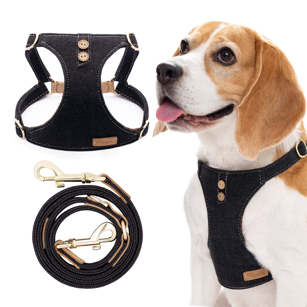 Dog Harness No Pull Dogs Harness and Multi-Function Leash Set for Medium Dogs Easy Walk Everyday Adjustable Soft Dog Vest Harness Fashionable Dog Accessories Black-Button-L