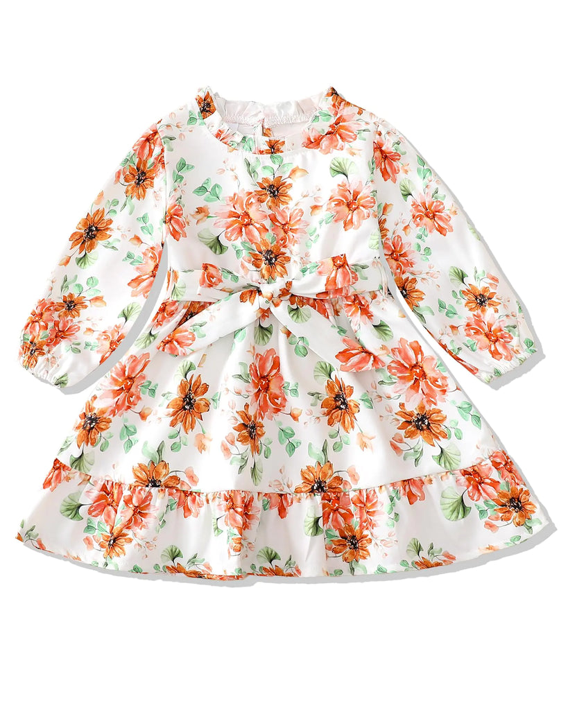 SUNNY PIGGY Toddler Baby Girl Dress Infant Clothes Little Girl Long Sleeves Princess Flower Cotton Linen Casual Outfits 2-3t Pinkflower - My Store