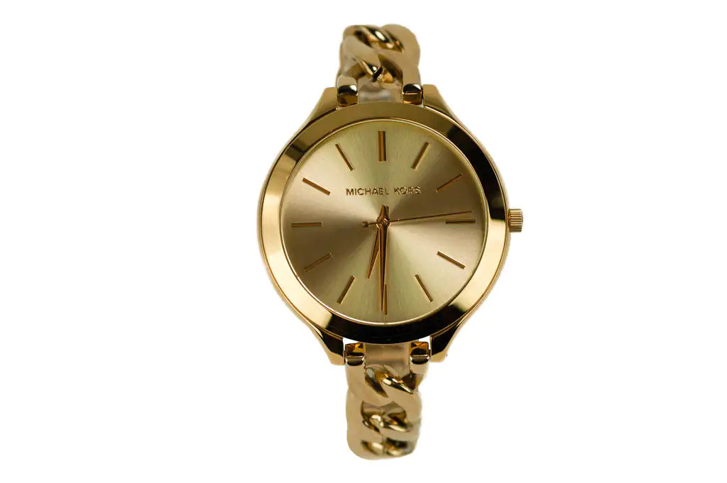 MIchael Kors (MK3222) Slim Runway Gold Toned Stainless Steel Chain Band Watch - My Store
