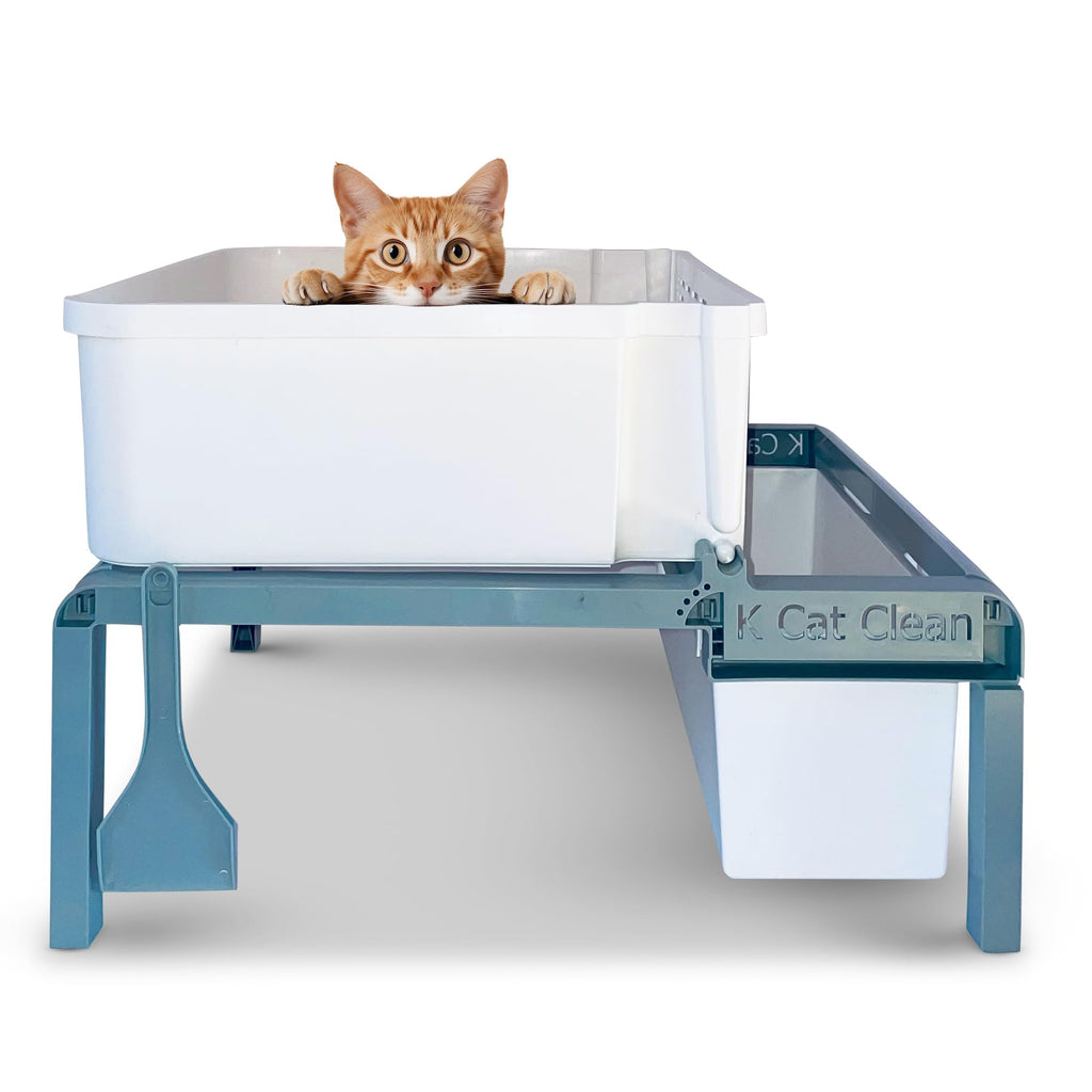 Lift and Sift Cat Litter Box Sifting Litter Box for Easy Cleaning Cat Toilet (2 Litter Boxes: 1 Large & 1 Small) with Frame & Scraper - K Cat Clean