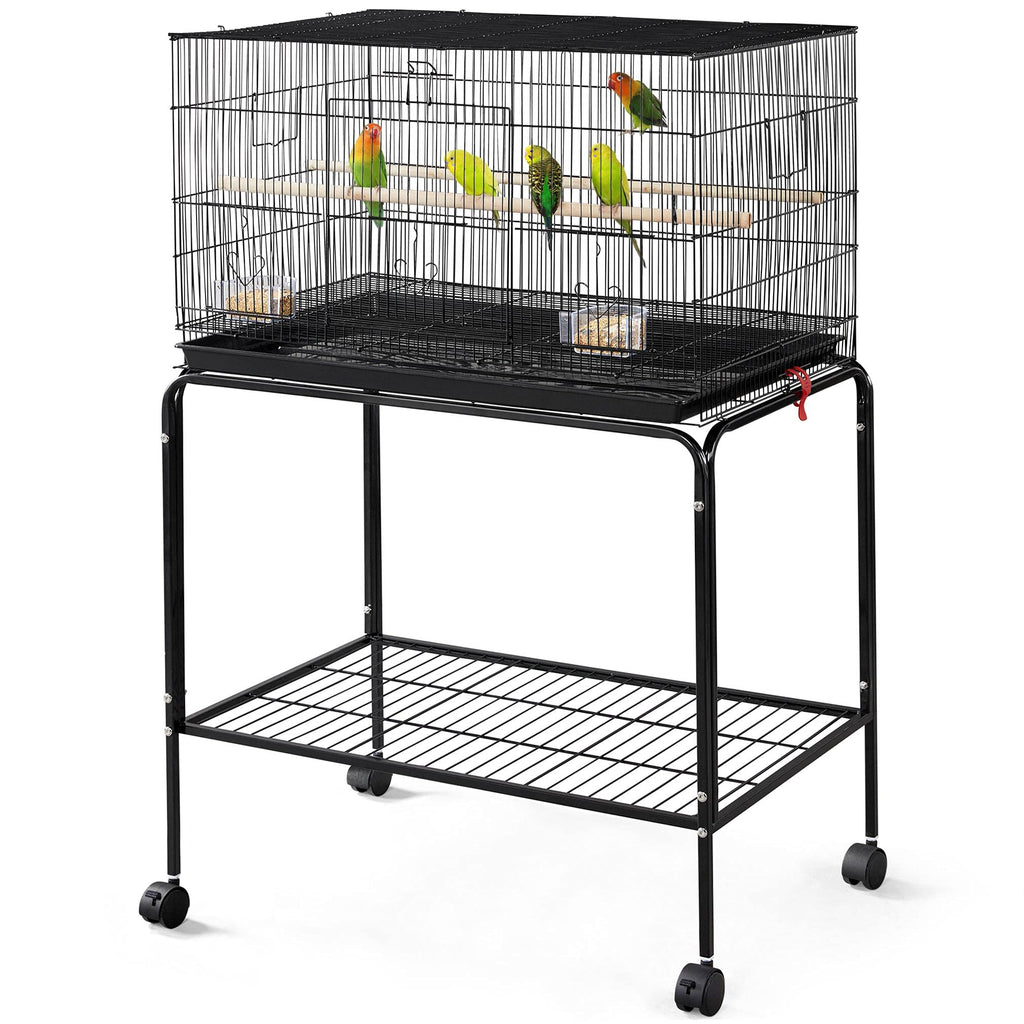 Yaheetech 47-inch Rolling Breeding Flight Bird Cages for Parakeets Budgies Finches Cockatiels Conures Lovebirds Canaries Parrots w/Detachable Stand Black