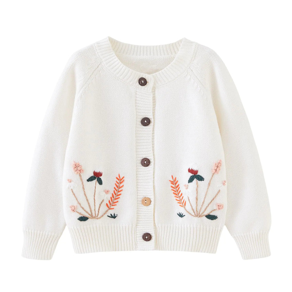 Miccina Baby Girls Cardigan Sweater Toddler Boys Knit Embroidery Wheat Jacket Outwear Button Tops White