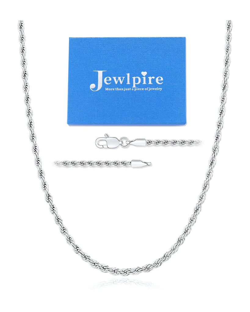Jewlpire Silver Chain for Men 4mm Rope Chain Necklace Silver Chain Necklace for Men Sturdy Mens Chain Necklaces 22 Inch