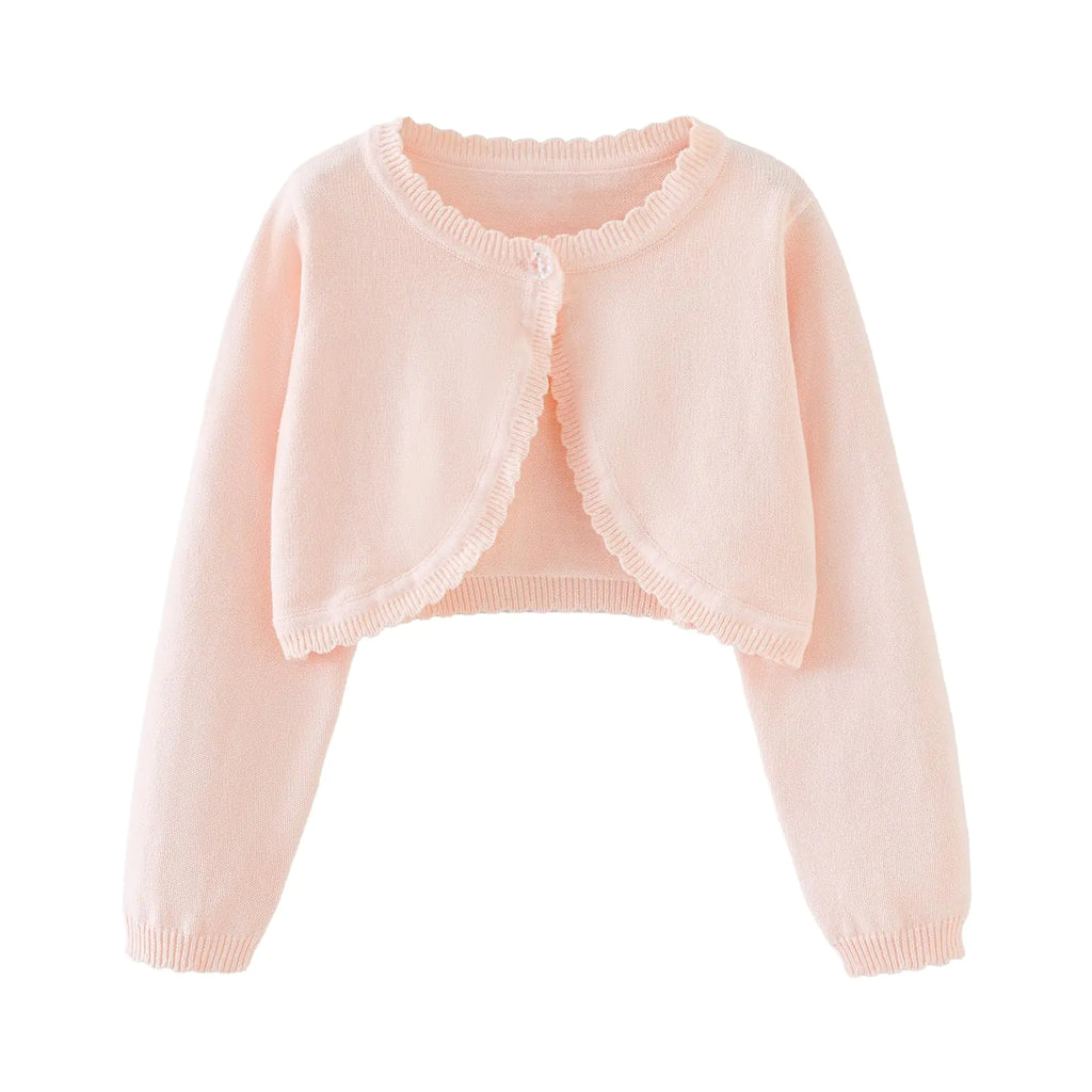 Miccina Girls Long Sleeve Bolero Cardigan Kids Knit Shrug Sweater Toddler Cropped Button Cover Up Jacket Tops Pink