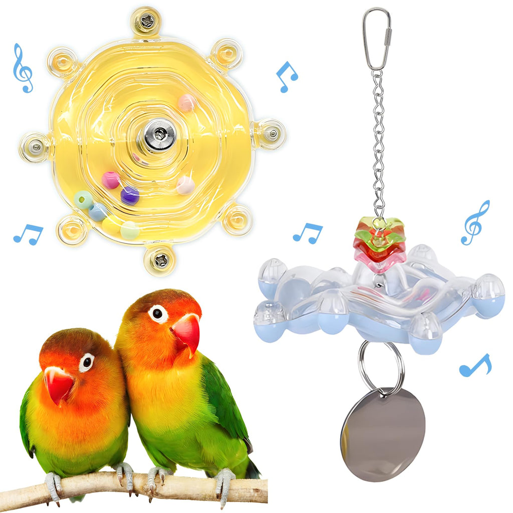 Bird Toys for Parakeets Colorful Parakeet Toys Wheel Interactive Spinner Rattle Parrot Toy Cockatiel Toy for Bird Cage Chewing Exercise for African Grey Conure Budgies Enrichment Toys (2pcs)