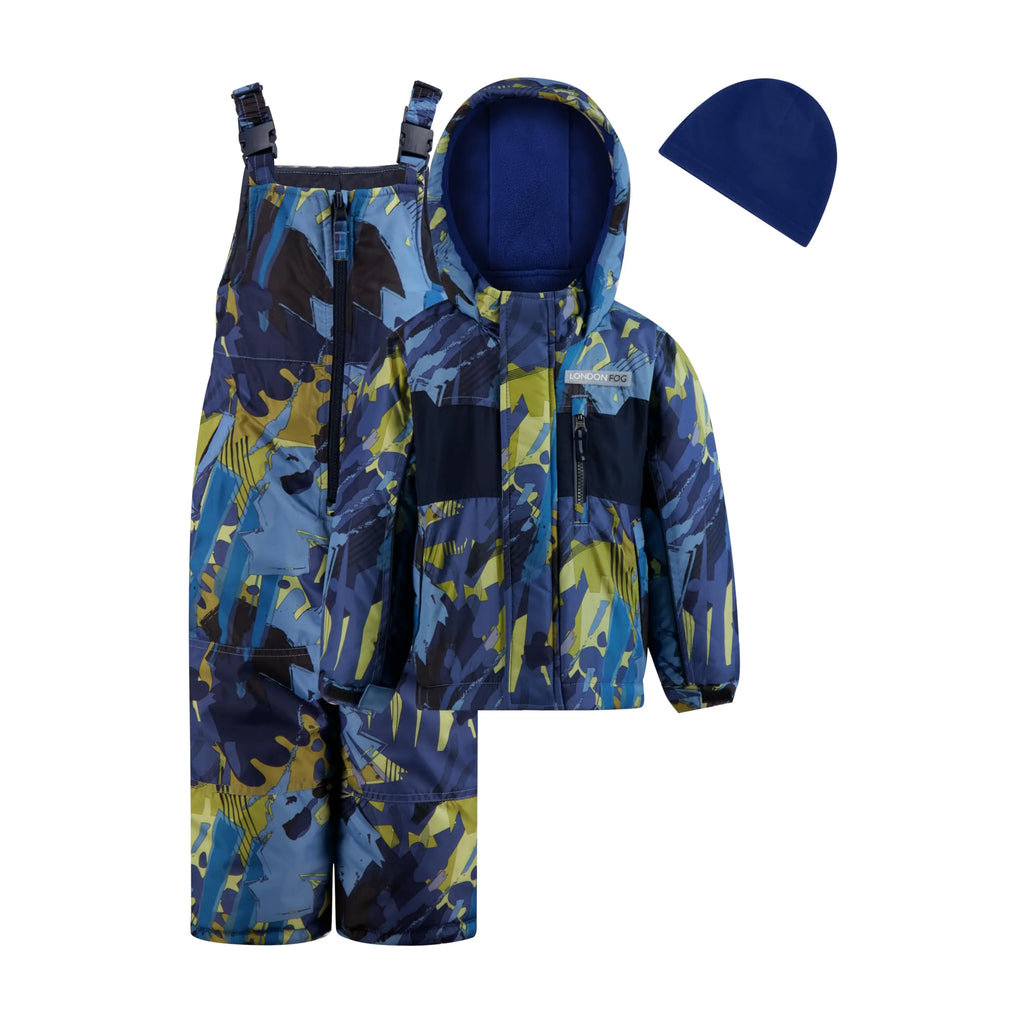 LONDON FOG Boys Toddler 2-Piece Heavyweight Snow Bib & Jacket Snowsuit Set (4 Navy)