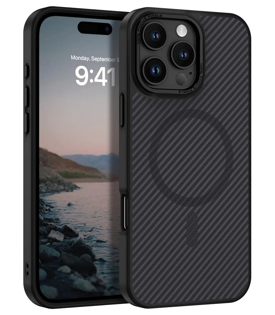 BENTOBEN for iPhone 16 Pro Carbon Fiber Case Magnetic Phone Case for iPhone 16 Pro [Compatible with MagSafe] Smooth Slim Fit Shockproof Women Men Protective Cover for iPhone 16 Pro 6.3" Black