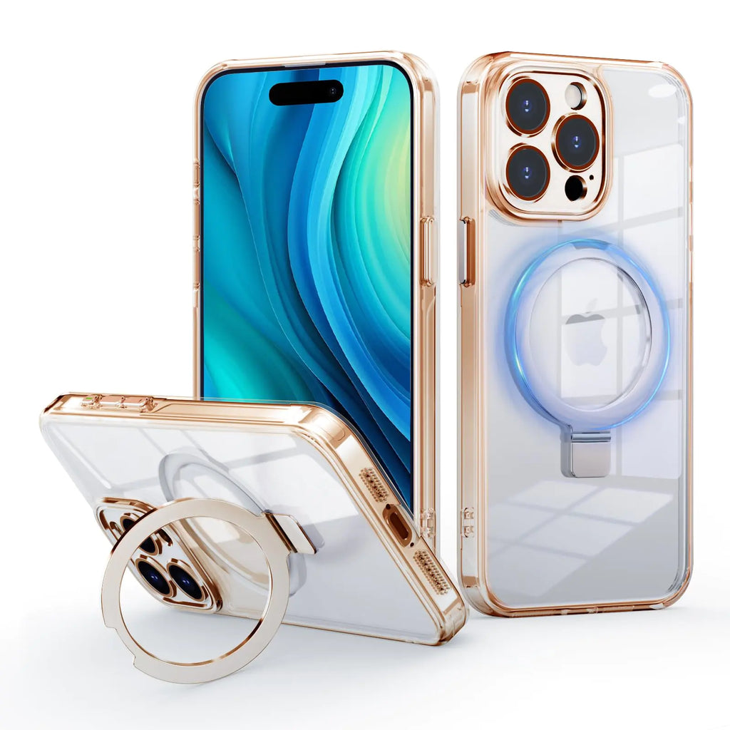 Fnwsja Phone Case for iPhone 14 Pro Max 6.7 inches with Strong Magnetic Ring Kicktand Wireless Charge Military Grade Shockproof Protective Case Anti-Yellowing Transparent Case (Clear Orange)