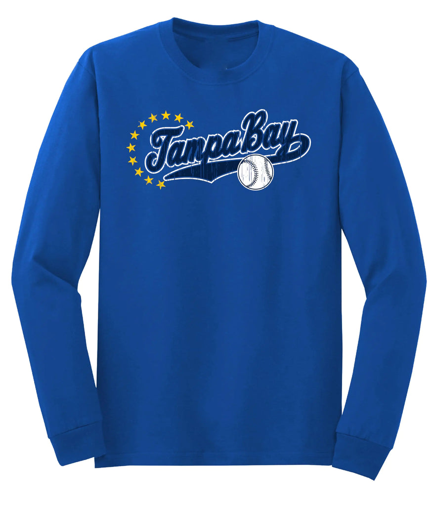 J2 Sport Tampa Bay Baseball T-Shirt – Men & Women Long Sleeve T Shirt Tee Tshirt Navy