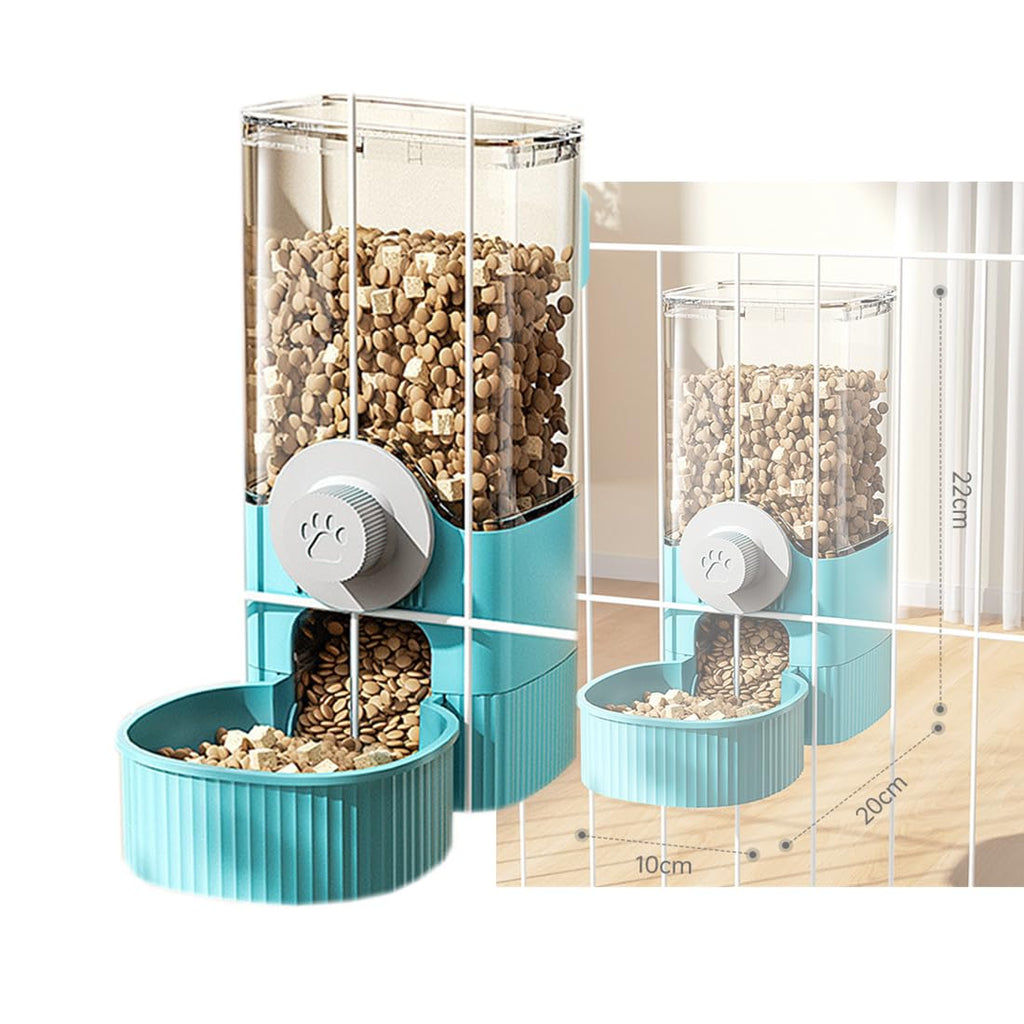 Hanging Automatic Bunny Food Water Dispenser Gravity Rabbit Cage Feeder and Water Dispenser Ferret Cages Accessories Cage Cat Food Bowl for Chinchilla Guinea Pig Hedgehog (Fooding Blow-Blue)