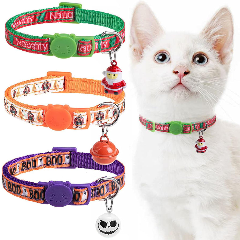 DILLYBUD Christmas Cat Collar with Bells Breakaway Kitten Collar for Girl Boy Cats Cat Holiday Collars Adjustable 8-12inch for Kitty Kitten Adult Cats Dogs Pet Christmas Supplies Stuff Accessories