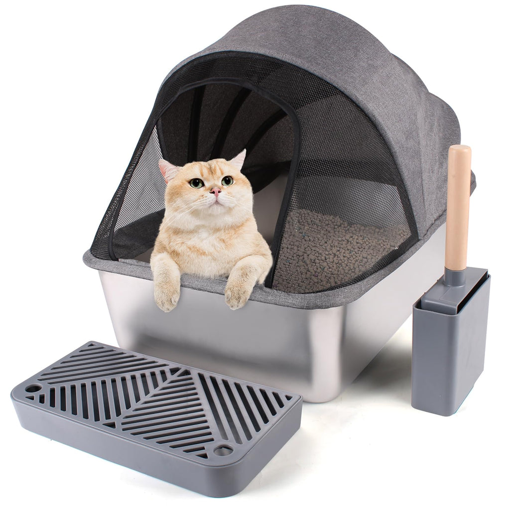 Upgrade Stainless Steel Cat Litter Box XL Large Enclosed Cat Litter Boxes with Spacious for Big Cats Premium Covered Cat Litter Box Features Leak-Proof Design Includes Scoop for Easy Cleaning