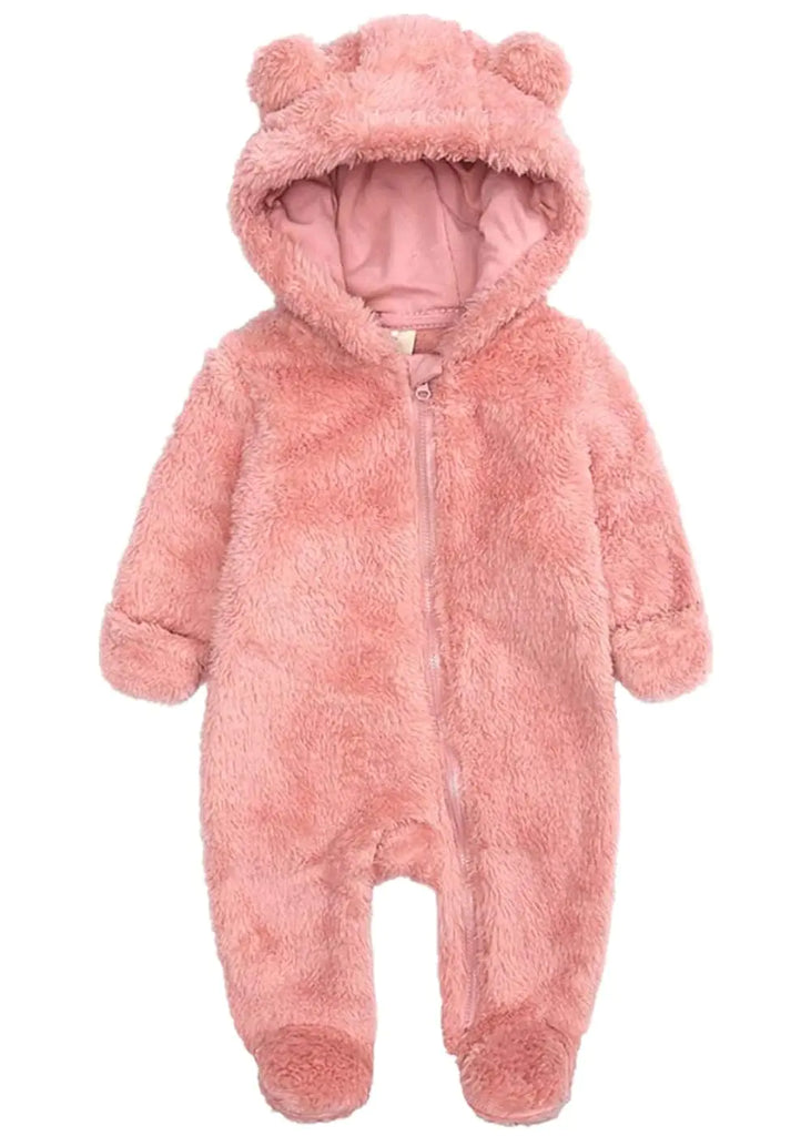 CAHL&FAUO Newborn Baby Warm Snowsuit Cotton Fleece Hooded Romper Bear Pattern Jumpsuit for Baby Girl Boy Pink 0-3M - My Store