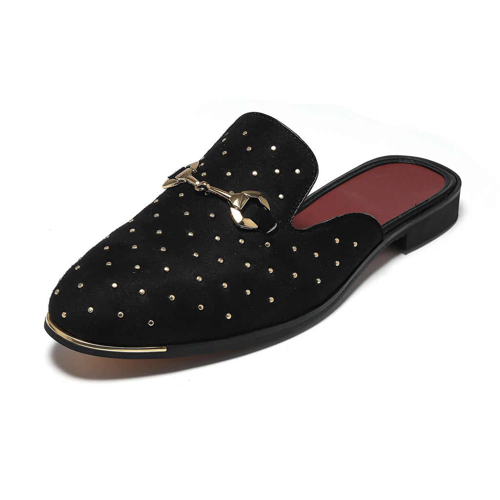 YYQL Mens Metallic Penny Loafers Slip On Slippers Flats Velvet Loafers Size 11