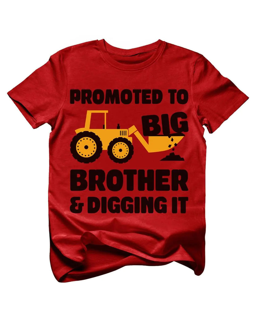 Promoted to Big Brother & Digging It Shirt Pregnancy Announcement Gifts for Boys Sibling Toddler Kids T-Shirt 5T Red - My Store