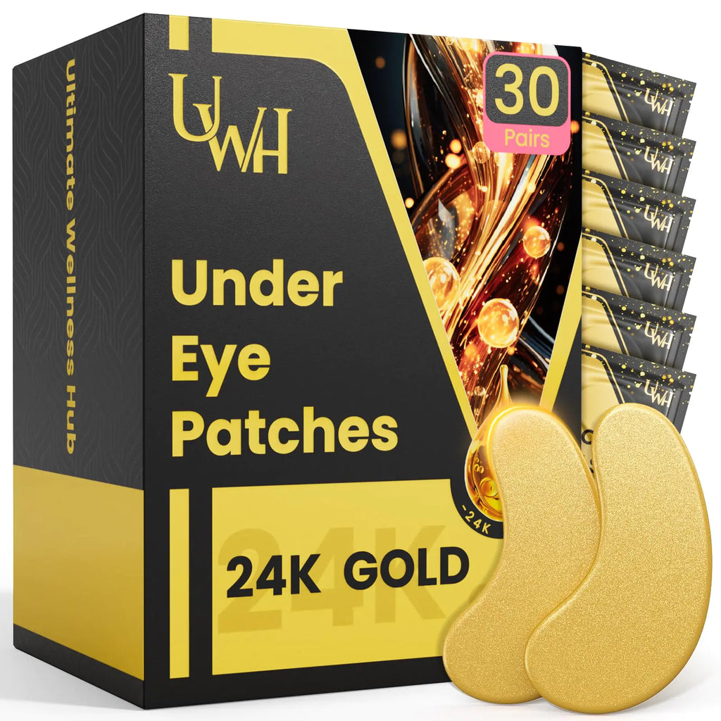 UWH 30P Under Eye Patches for Dark Circles and Puffy Eyes | Infused Gel Under 24K Gold Eye Masks for Skin Care of Puffiness & Eye Bags Treatment for Women Ideal for Beauty Care (30 Pairs 24K Gold) - My Store