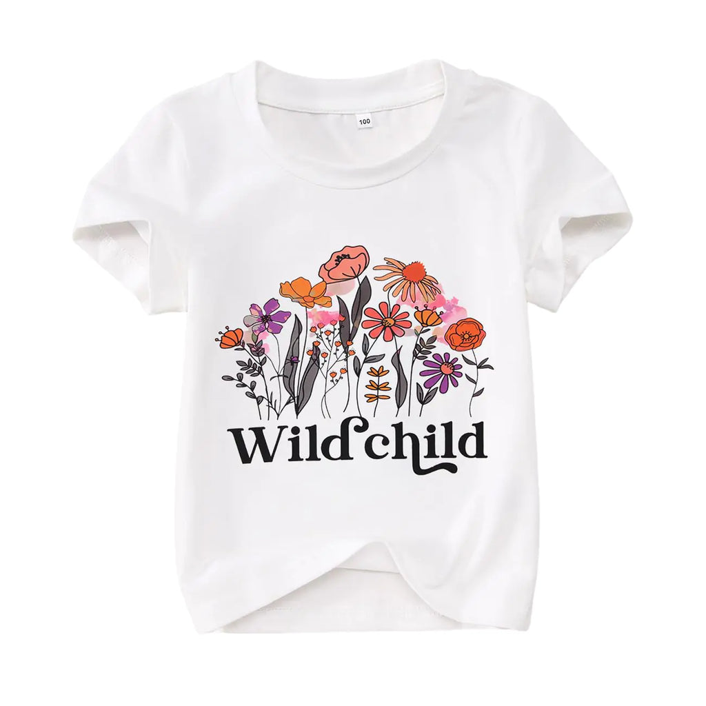 Toddler Baby Girls Flower Shirt Cute Wild Child Flower Short Sleeve T-Shirt Kids Wildflower Graphic Summer Tees Top(White18-24M(90)) - My Store