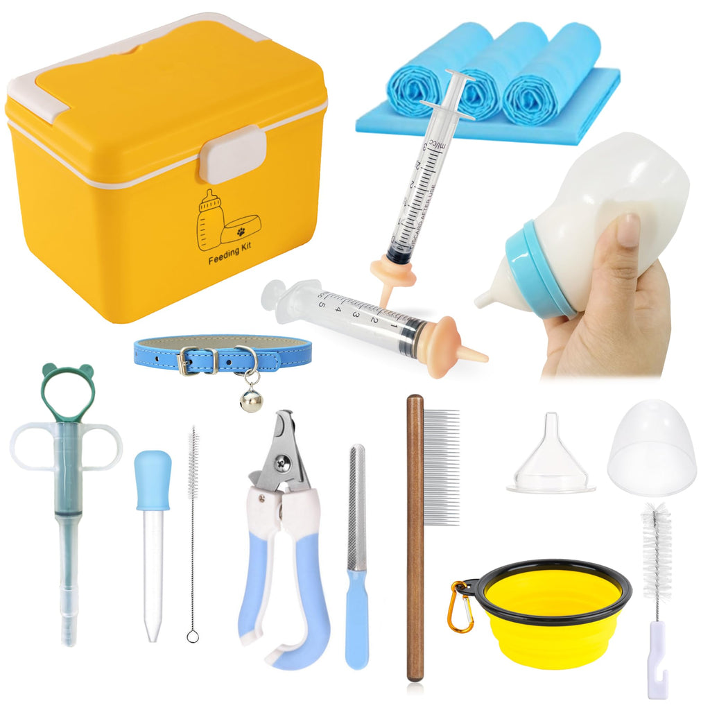 CHPPEY 21 pcs Nursing Kit for Puppy and Kitten - Nipples for Feeding Professional Kitten Feeding Syringes Accessories with Bottle Feeding Bowls Pill Plunger Popper Gifts for Dog and cat