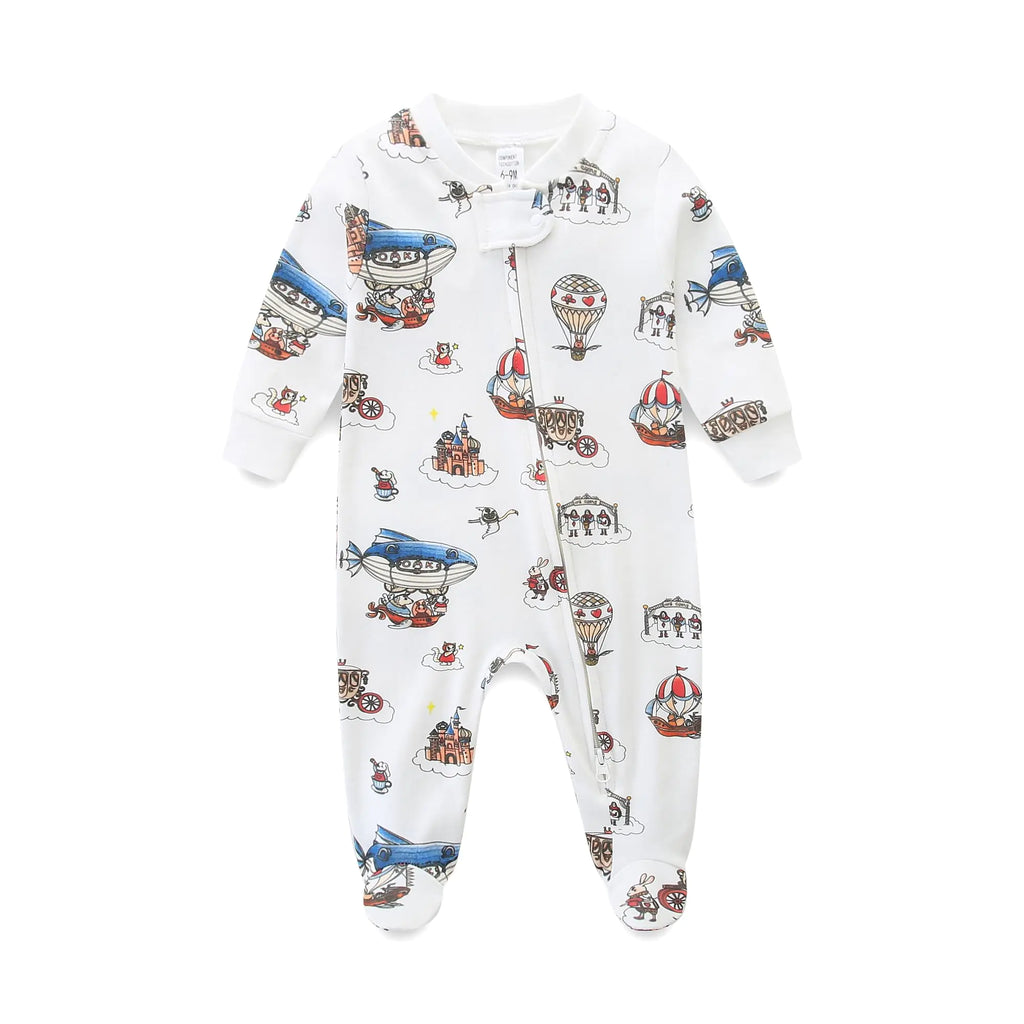 Baby Romper Cartoon Print Unisex Newborn Outfit Infant Long Sleeve Jumpsuit 9-12 Months Hot Air Balloon - My Store