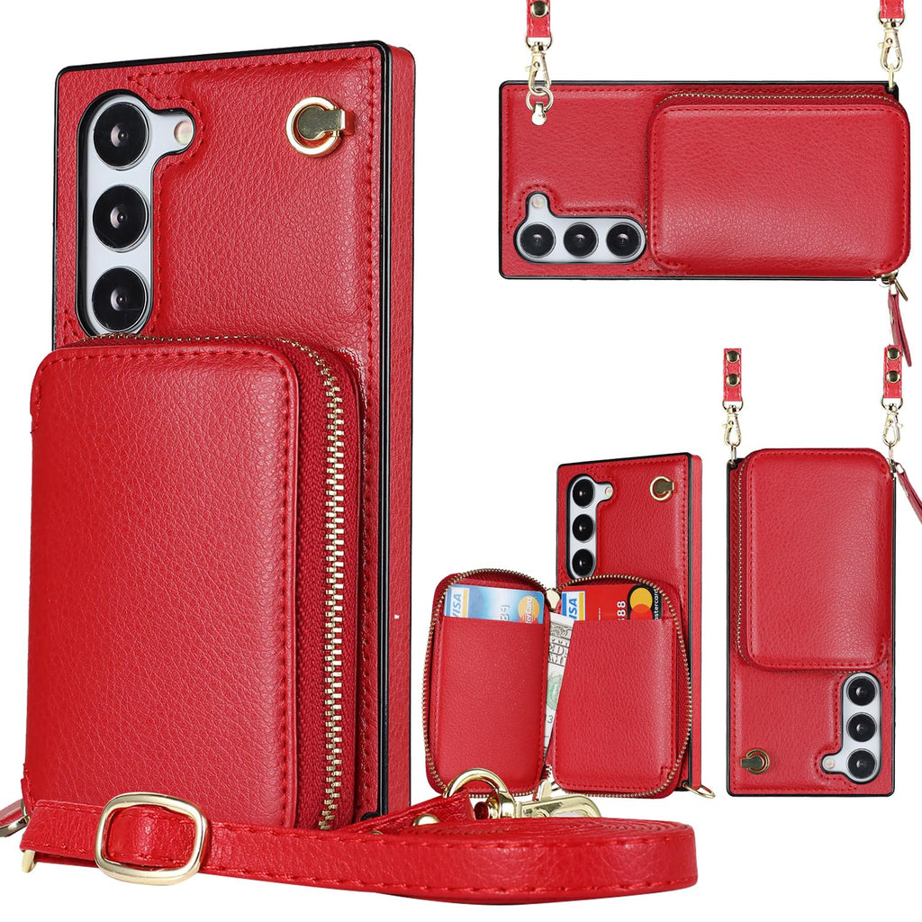 YQODSZ for Galaxy S24 Plus Case with Crossbody Strap Women Girls Galaxy S24 Plus Leather Phone Case with Card Holder Galaxy S24 Plus Zipper Wallet Protective Case Brown