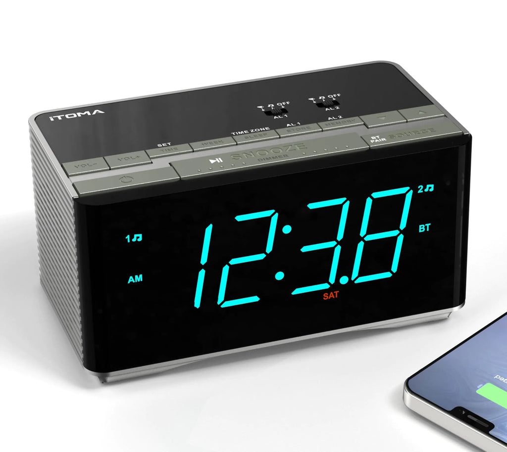 Digital smart clock with Bluetooth speaker and USB charging port