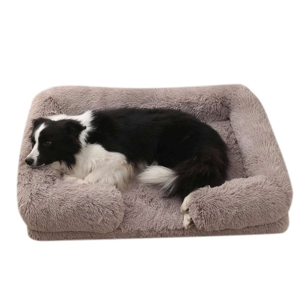 FurryNap Dog Beds for Medium Sized Dogs Plush Dog Beds with Washable Removable Cover Anti-Anxiety Pet Couches Waterproof and Non-Slip Dog Couch Bed (Rice Brown 32inch)
