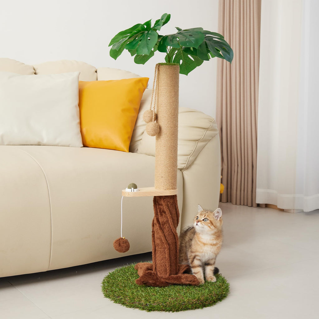 Suudroeen Cat Scratching Posts with Sisal Rope Dangling Balls and Natural Healthy Catnip Balls 33.86" Tall Cat Scratcher with Extra Cat Energy Ball for Indoor Cats Adults and Kitten