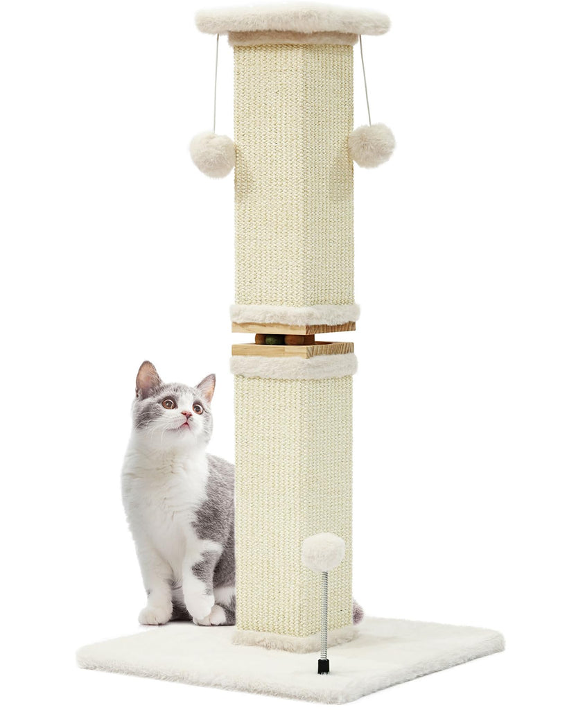 OTOB Cat Scratching Post 33 Inch Nature Sisal Scratching Posts for Indoor Cats Adults Kitten 6-in-1 Interactive Turntable Cat Scratch Post Protect Your Furniture Large Cat Scratcher Beige