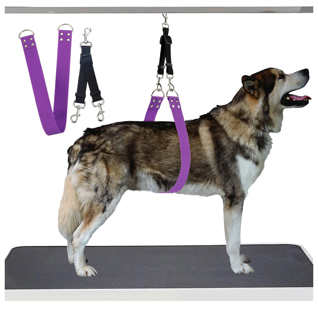 Pet Dog Grooming Belly Straps - Pet Dog Grooming Table Arm Accessories Dog Grooming Loop Purple Dog Grooming Belly Support Waterproof PVC Wide Dog Grooming Belly Band Purple-Long