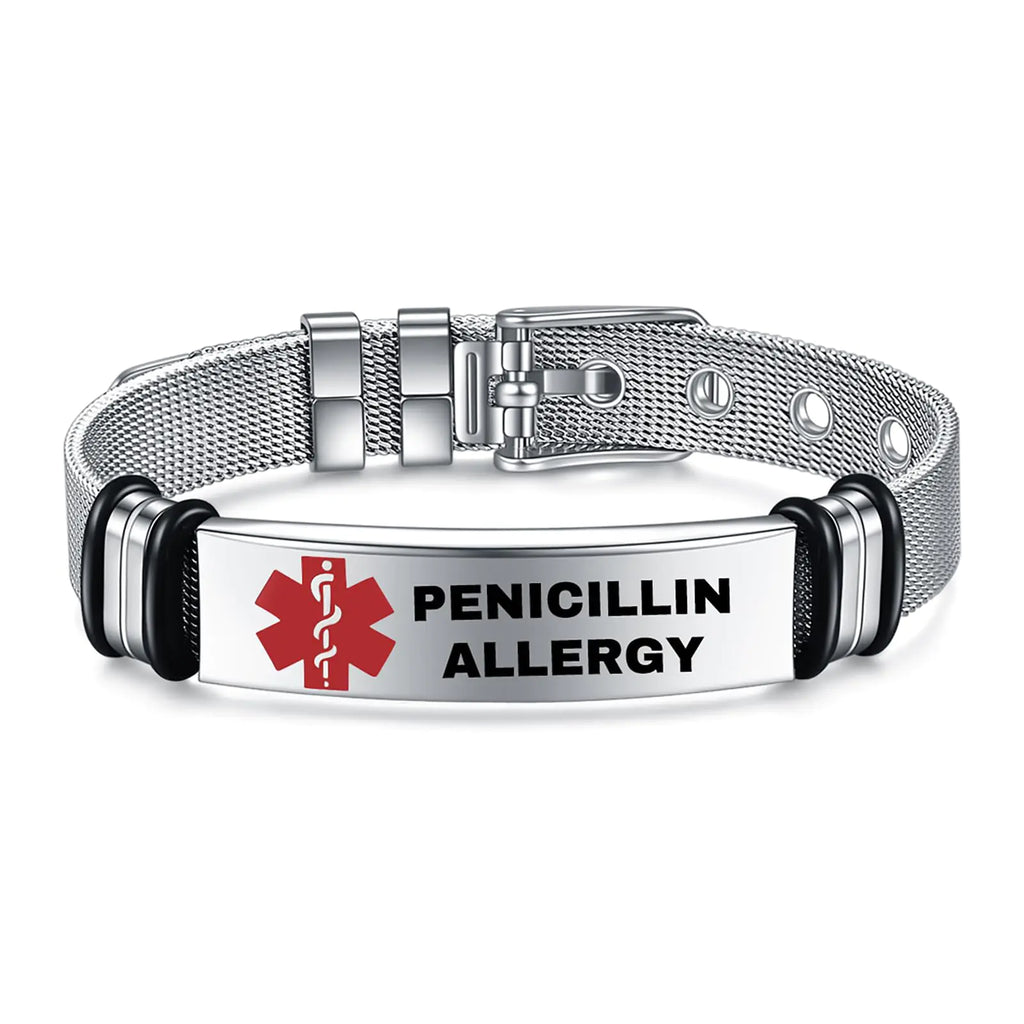 YOTHIWAD Medical Alert Bracelets for Men Strong Durable Stainless Bracelet Medical Id Bracelets with Free Laser EngravingAdjustable Wristband Dual-Side Engraving(PENICILLIN ALLERGY)