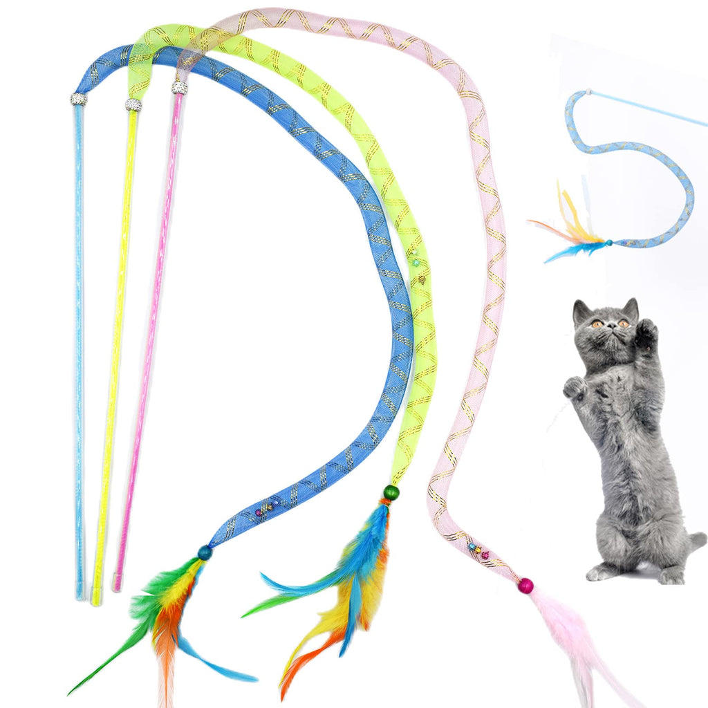 IUHKBH Cat Wands 3 PCS Interactive Cat Teaser Wands Soft Line Tube Cat Toys Colorful Cat Feather Toys