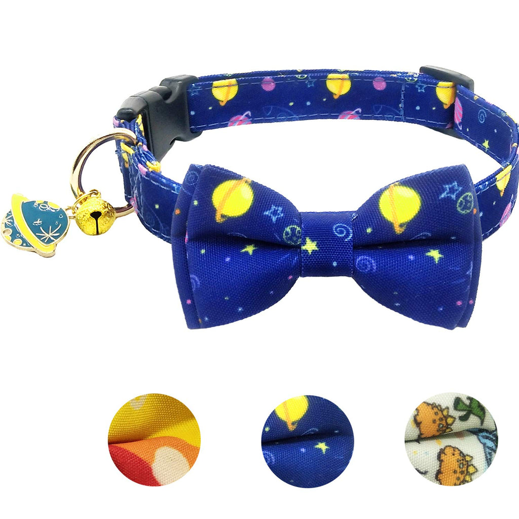 KUDES Dog Bow Tie Adjustable Dog Collars with Bow Tie and Bells Charm Safety Buckle Cute Pet Collars for Small/Medium/Large Dogs and Cats Boys Girls (Space M(11"-18"))