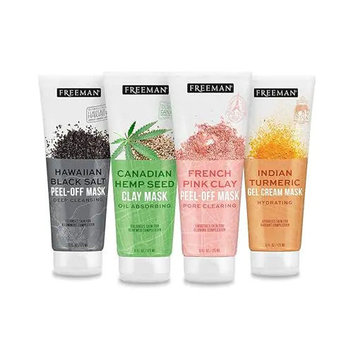 Freeman 4 Count Exotic Blends Face Mask Variety Set Includes Clay Peel-Off Gel & Cream Facial Masks Skincare for Women Face Mask Essentials Kit Hydrating Soothing & Purifying Cruelty-Free