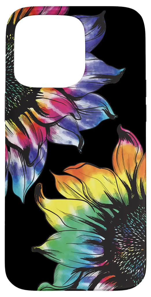iPhone 15 Pro Max Tie Dye Sunflower Phone Case Fun Colorful Retro Hippie Gift Case