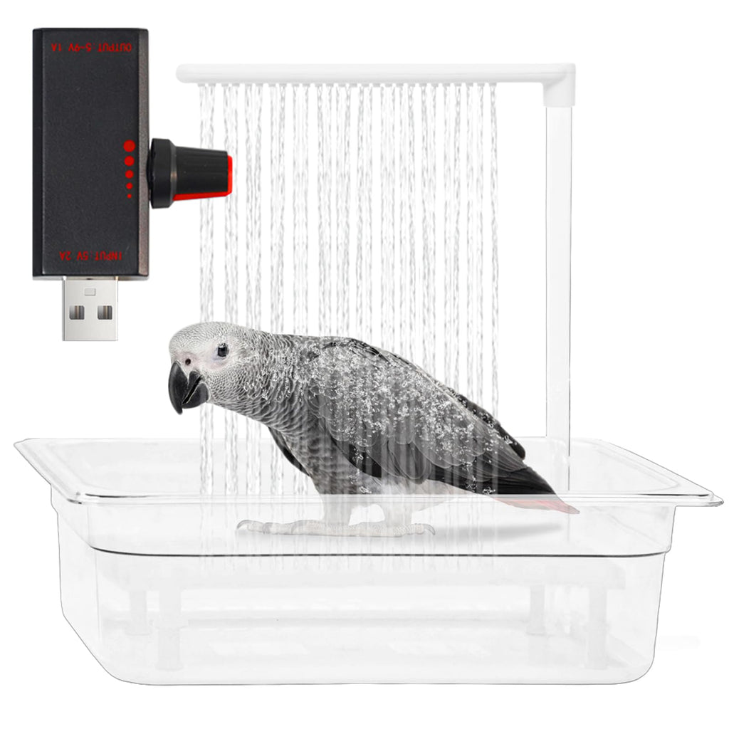 Parrot Bathtub USB Electric Large Bird Bathtub Shower with Water Pressure Controller Automatic Pet Bird Bath for Parakeet Cockatiel African Grey Cockatoo Bird Case Accessories Bird Toys