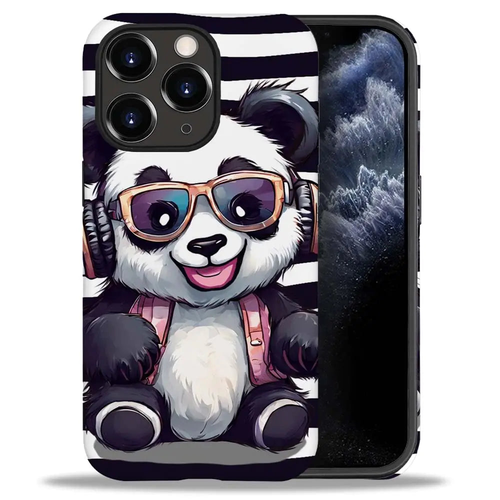yicomon Compatible with iPhone 11 Pro Case Panda Listening to Music Pattern Print Phone Case Durable Fashion Funny Liquid Silicone Case Soft Anti-Scratch Shockproof Protective Cover