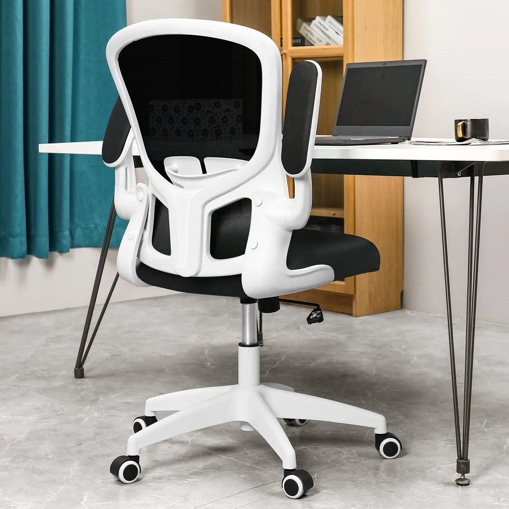 FelixKing Office Desk Chairs Ergonomic PC Desk Chair with Wheels Adjustable Lumbar Support and Height Swivel Computer Chair with Flip-up Armrests Ergo Mesh Backrest for Working (White)
