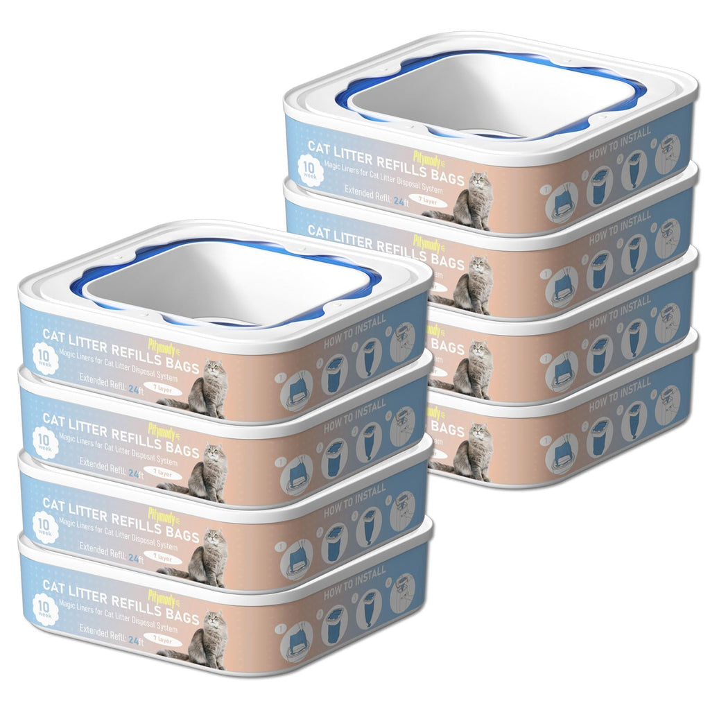 Cat Litter Refill Bags Cartridge Compatible with Litter Cat Genie Standard Plus XL+ and XL Pail Refills Odor Control Cat Litter Bags Pet Waste Bags Box Accessories Pack of 8