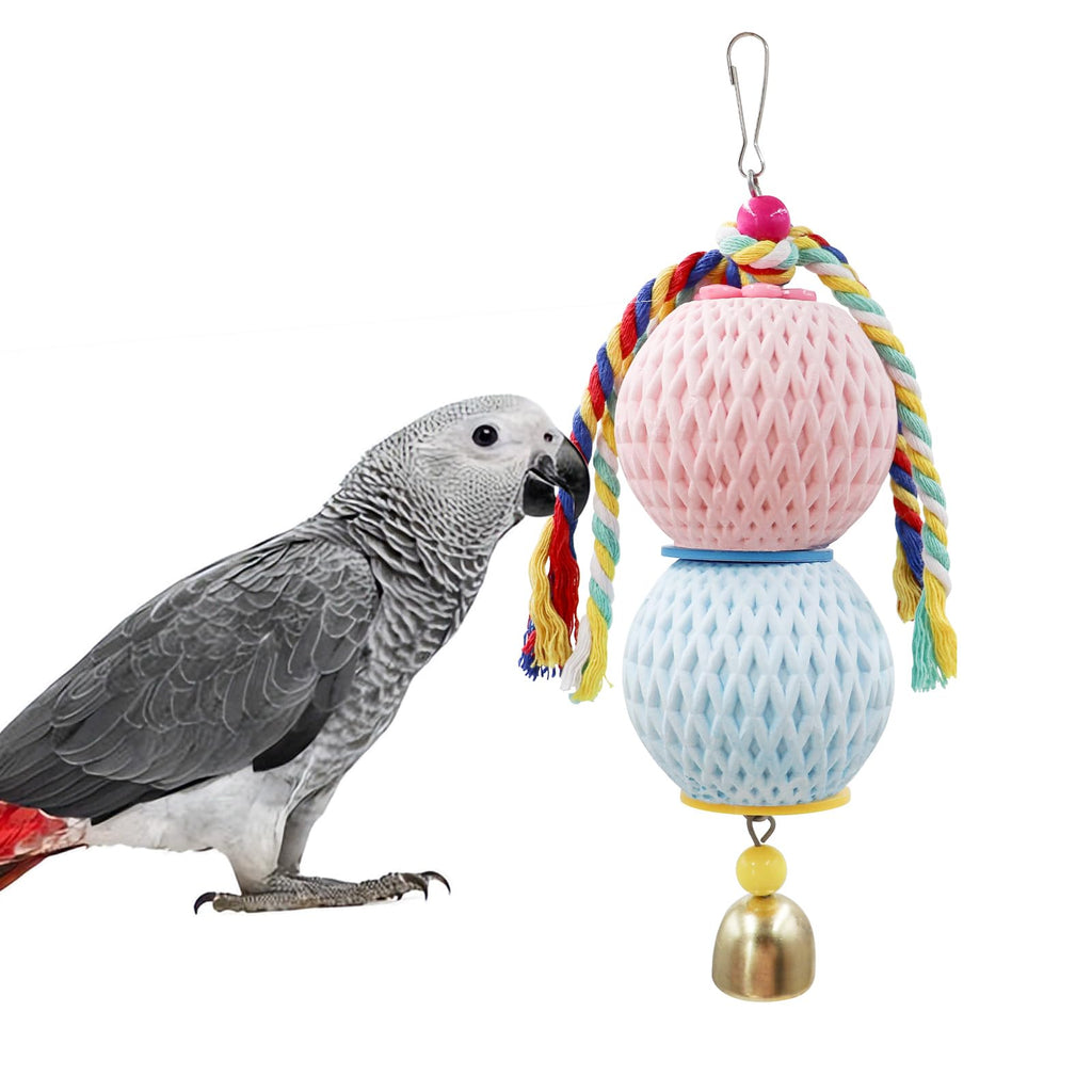 Bird Beak Grinding Stone Parrot Chew Toys with Bells Bird Toys Cage Accessories for African Grey Budgies Amazon Parrots Cockatiels Lovebirds Conures Quakers Small to Medium Birds