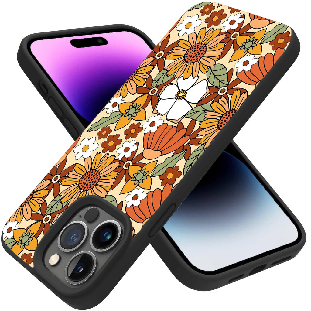 malegaon 70s Retro Floral Case for iPhone 14 Pro MaxGroovy Autumn Flowers Pattern CaseSoft Frosting TPU Bumper Case for iPhone 14 Pro Max