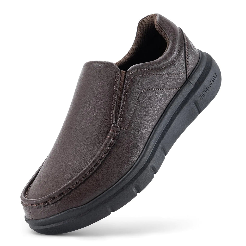 FitVille Extra Wide Slip on Shoes for Men Black Dress Shoes Leather Loafers Business Casual Shoes Comfortable Simple Shoes - EasyWalk V1(9 X-Wide Chocolate Brown)