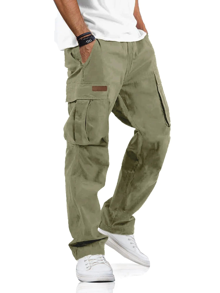 PLEPAN Mens Casual Cargo Pants Drawstring Hiking Pants Workout Tactical Joggers Sweatpants for Men Light Green Large