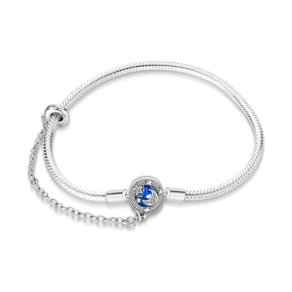 QIKAOLA 925 Sterling Silver Snake Chain Charm Bracelet for Women Butterfly Heart Clasp Charm Bracelet with 5A Cubic Zirconia